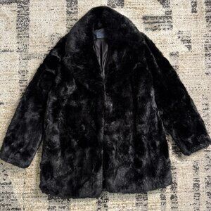 Zara Black Faux Fur Coat With Notched Lapel Collar Size Small